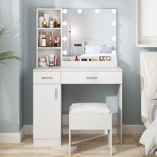 White vanity desk with mirror - with,