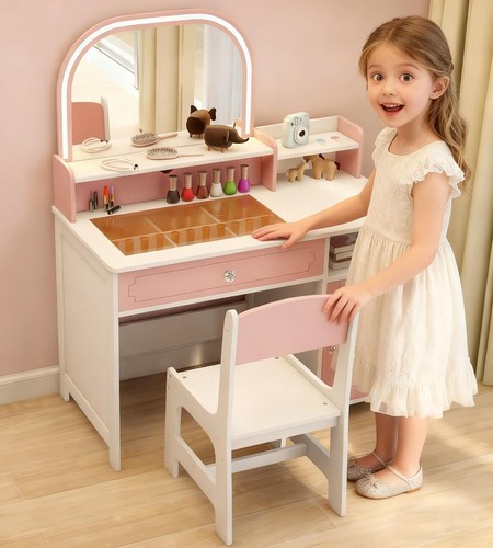Pink kids vanity table and - pink,